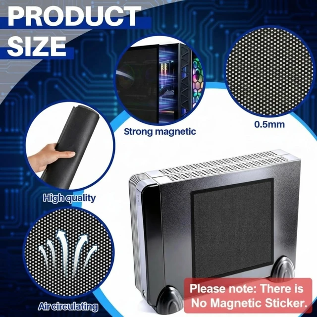 Alt view image 10 of 14 - 2 Pack PC Dust Filter Roll 1000x300mm PVC Mesh Cover Floor Vent Cover for PC Case, Gaming Rigs & Office Computers, 0.5mm Holes, No Magnetic Strip(Black)