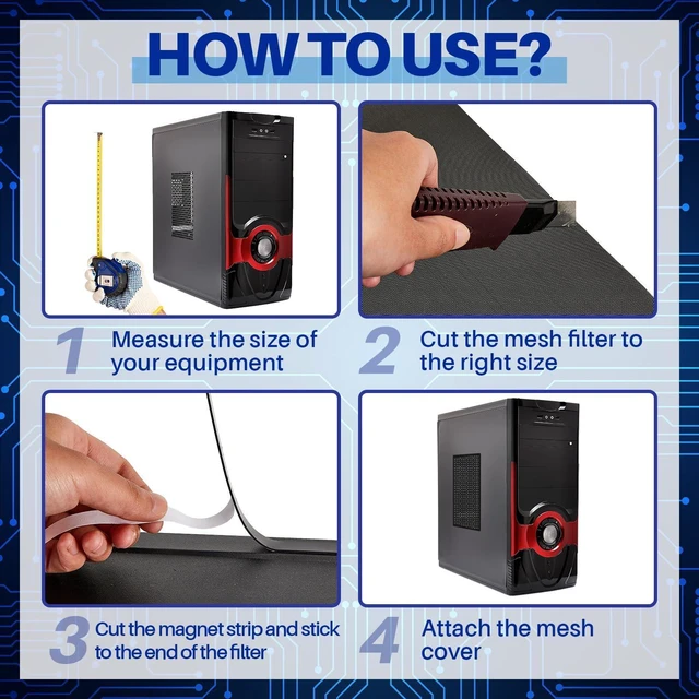 Alt view image 11 of 14 - 2 Pack PC Dust Filter Roll 1000x300mm PVC Mesh Cover Floor Vent Cover for PC Case, Gaming Rigs & Office Computers, 0.5mm Holes, No Magnetic Strip(Black)