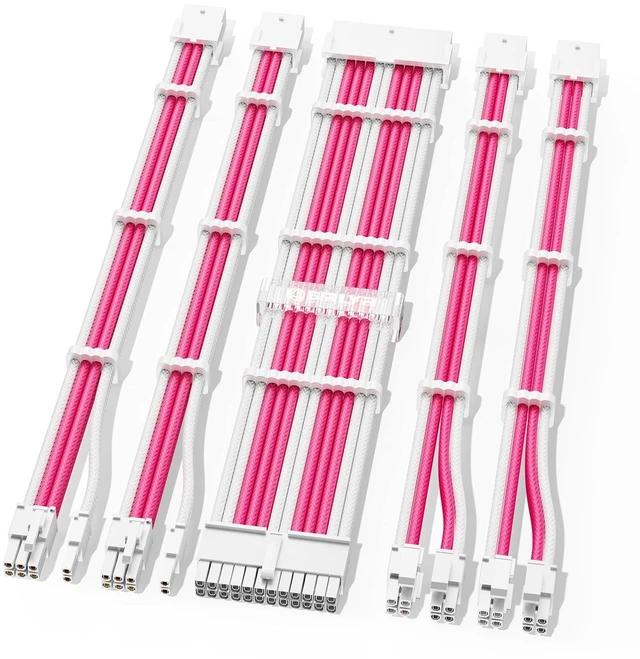 Alt view image 8 of 14 - PSU Extension Cable Kit - Custom Sleeved Power Supply Mod for Girl's PC Build 16AWG 1x24Pin ATX/2x8 (4+4) Pin EPS CPU/2x8 (6+2) Pin PCI-E GPU 5PCS Pink&White