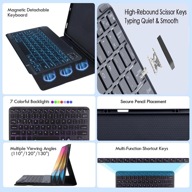 Alt view image 12 of 14 - Case Keyboard for 11 inch iPad 11th (A16, 2025) / 10th Generation,Mouse and Detachable Wireless 7 Color Rainbow Backlight Magnetic Keyboard,Premium PU Leather Cover with Auto Sleep/Wake,Dark Green