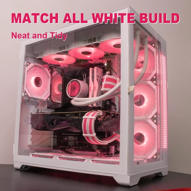 Alt view image 13 of 14 - PSU Extension Cable Kit - Custom Sleeved Power Supply Mod for Girl's PC Build 16AWG 1x24Pin ATX/2x8 (4+4) Pin EPS CPU/2x8 (6+2) Pin PCI-E GPU 5PCS Pink&White