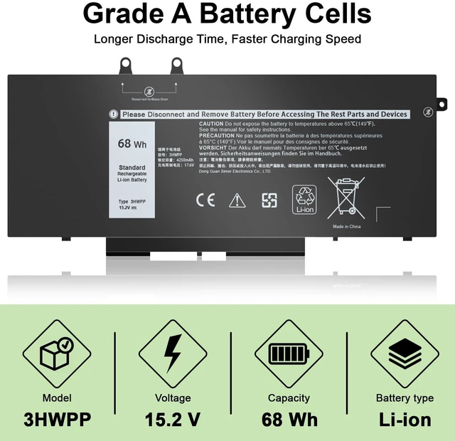 Alt view image 9 of 12 - 68WH 3HWPP Laptop Battery Replacement for Dell Latitude 5410 5510 5501 5401 5411 5511 Precision 3541 3551 Inspiron 7706 7500 7506 15.2V