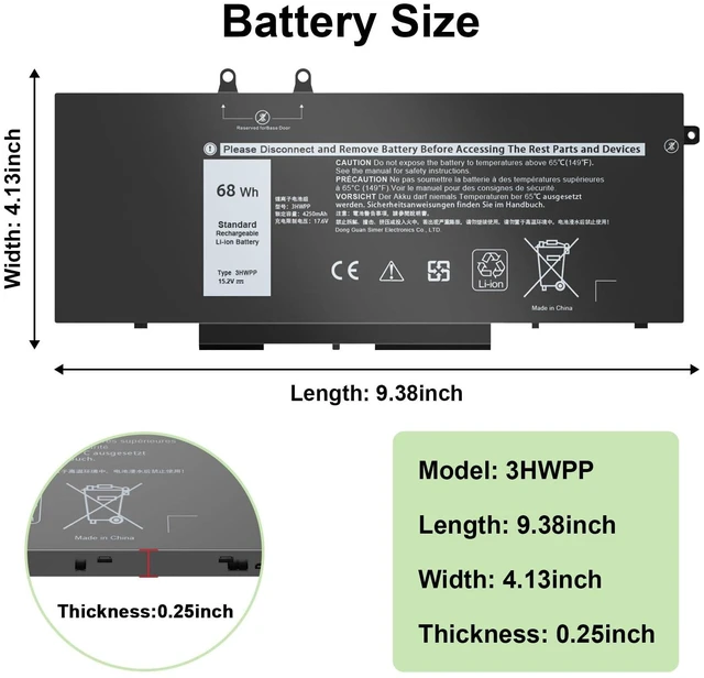 Alt view image 12 of 12 - 68WH 3HWPP Laptop Battery Replacement for Dell Latitude 5410 5510 5501 5401 5411 5511 Precision 3541 3551 Inspiron 7706 7500 7506 15.2V