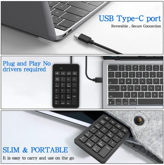 Alt view image 13 of 14 - USB Type-C Number Pad Wired 23 Keys Type-C Numeric Keypad with Tab, Home, Email & Calculator Keys for Laptop, PC, Desktop, Computer, Notebook -1 Pcs