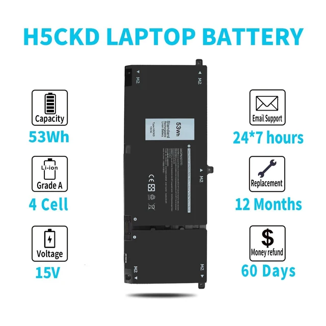 Alt view image 12 of 14 - 53Wh H5CKD 15V Battery for Dell Inspiron 5300 5301 5401 5402 5408 5409 5501 5502 5505 5508 5509 5400 5406 7405 7300 7306 7500 7506 2-in-1 Silver Latitude 3410 3510 Vostro 5301 5401 5402 5501 9077G