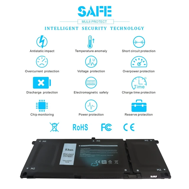 Alt view image 14 of 14 - 53Wh H5CKD 15V Battery for Dell Inspiron 5300 5301 5401 5402 5408 5409 5501 5502 5505 5508 5509 5400 5406 7405 7300 7306 7500 7506 2-in-1 Silver Latitude 3410 3510 Vostro 5301 5401 5402 5501 9077G