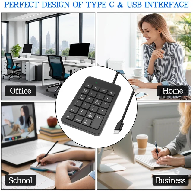 Alt view image 14 of 14 - USB Type-C Number Pad Wired 23 Keys Type-C Numeric Keypad with Tab, Home, Email & Calculator Keys for Laptop, PC, Desktop, Computer, Notebook -1 Pcs