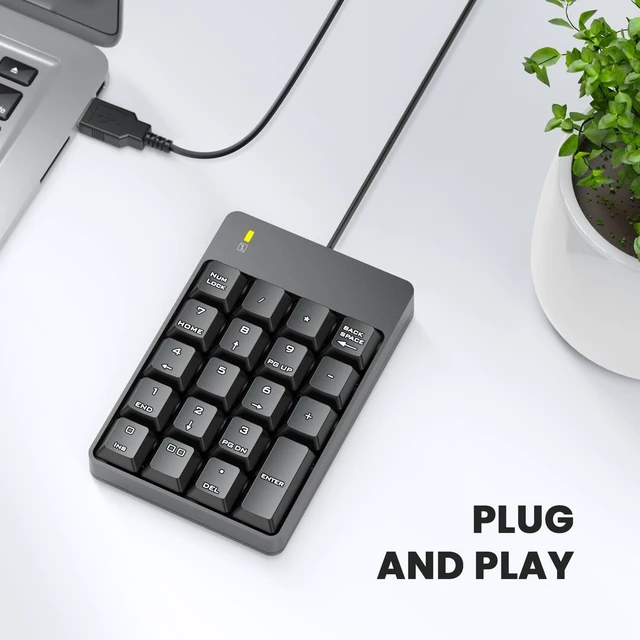 Alt view image 9 of 14 - Wired Number Pad, USB Numeric Keypad 19 Key Number Keypad Keyboard for Laptop PC Computer Notebook, Big Print Letters - Black