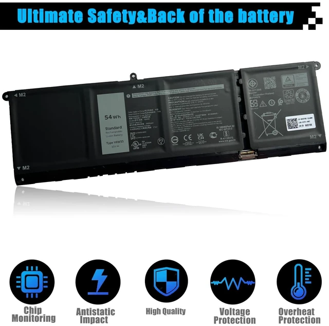 Alt view image 11 of 14 - V6W33 Laptop Battery Replacement for Dell Inspiron 3510 3511 3515 5310 5410 5418 5510 5515 5518 Latitude 3320 3520 3420 Vostro 3510 3515 3511 5510 5410 Series Laptop TN70C G91J0 15V 54Wh