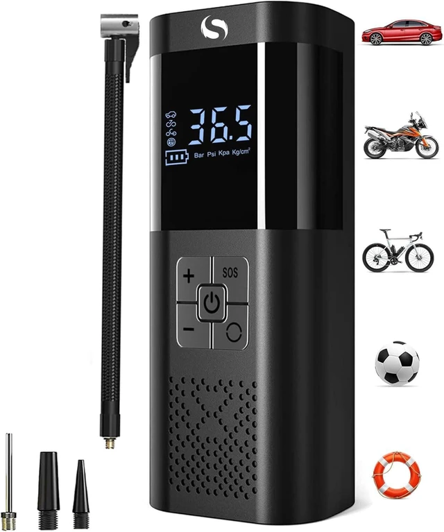 Alt view image 8 of 14 - Tire Inflator Portable Air Compressor 150PSI Cordless Air Pump For Car Tires With Digital Pressure Gauge Auto Shut-Off Type C Charging And LED Light For Cars Motorcycles Bicycles Balls And More