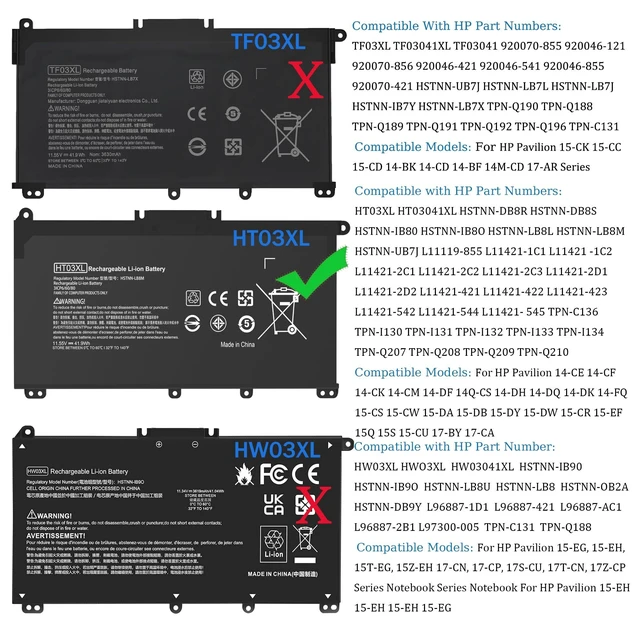 Alt view image 9 of 14 - HT03XL L11119-855 Laptop Battery Replacement for HP Pavilion 15-DA 15-DB 15-DW 15-CS 15-DY 17-by 17-CA 14-CE 14-CF 14-DF 14-DQ 14-DK Series 15-CS0053CL 15-DA0014DX HSTNN-UB7J HT03041XL