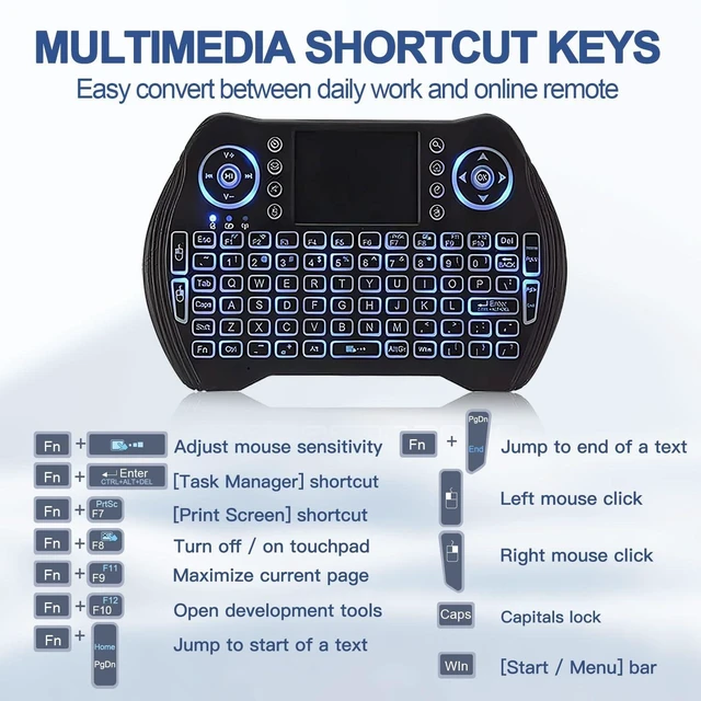 Alt view image 12 of 14 - Backlit Mini Wireless Keyboard with Touchpad Mouse Combo Remote Control with Rechargeable Li-ion Battery and Multimedia Keys for Android TV Box HTPC PS3 Smart TV PC X-Box Linux Windows MacOS