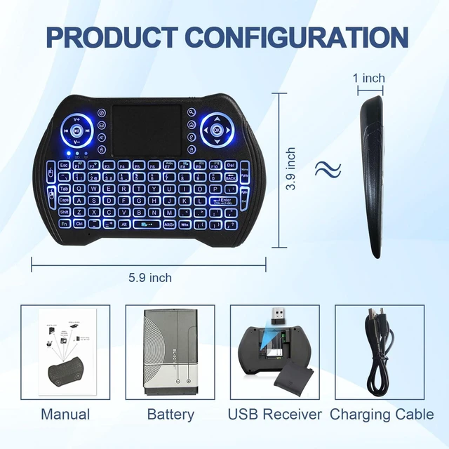 Alt view image 14 of 14 - Backlit Mini Wireless Keyboard with Touchpad Mouse Combo Remote Control with Rechargeable Li-ion Battery and Multimedia Keys for Android TV Box HTPC PS3 Smart TV PC X-Box Linux Windows MacOS