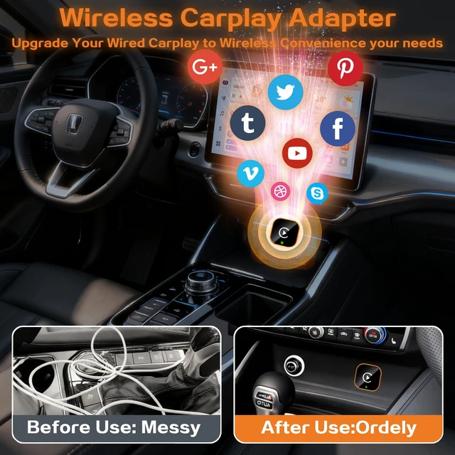 Alt view image 5 of 7 - 2026 Wireless CarPlay Adapter for iPhone,2 in 1 for Apple Carplay and Android Auto Adapter,Mini carplay Wireless Adapter Convert Wired to Wireless, Plug & Play, USB to USB-C/Type-C (Orange)