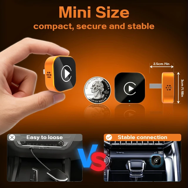 Alt view image 7 of 7 - 2026 Wireless CarPlay Adapter for iPhone,2 in 1 for Apple Carplay and Android Auto Adapter,Mini carplay Wireless Adapter Convert Wired to Wireless, Plug & Play, USB to USB-C/Type-C (Orange)