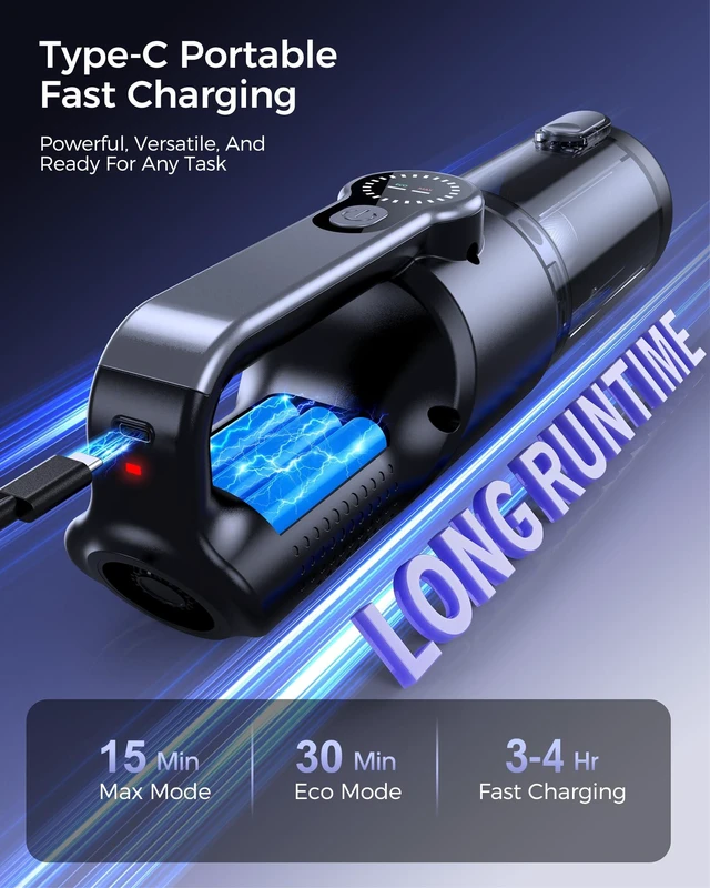 Alt view image 3 of 7 - FAOGO Cordless Handheld Vacuum Cleaner, 2-in-1 Vacuum & Blower, 36000Pa Suction Brushless Motor, Car Vacuum with LED Light, Lightweight, Portable for Car, Home, Office and Outdoor Use, Carbon Black