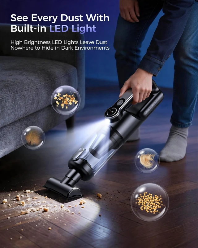 Alt view image 4 of 7 - FAOGO Cordless Handheld Vacuum Cleaner, 2-in-1 Vacuum & Blower, 36000Pa Suction Brushless Motor, Car Vacuum with LED Light, Lightweight, Portable for Car, Home, Office and Outdoor Use, Carbon Black
