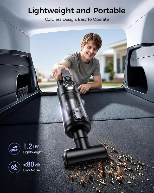 Alt view image 7 of 7 - FAOGO Cordless Handheld Vacuum Cleaner, 2-in-1 Vacuum & Blower, 36000Pa Suction Brushless Motor, Car Vacuum with LED Light, Lightweight, Portable for Car, Home, Office and Outdoor Use, Carbon Black