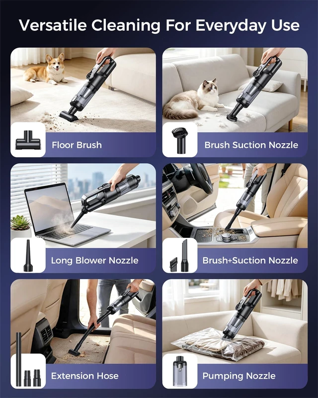 Alt view image 6 of 7 - FAOGO Cordless Handheld Vacuum Cleaner, 2-in-1 Vacuum & Blower, 36000Pa Suction Brushless Motor, Car Vacuum with LED Light, Lightweight, Portable for Car, Home, Office and Outdoor Use, Carbon Black