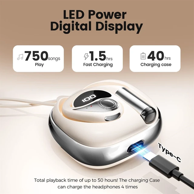 Alt view image 13 of 14 - Open Ear Headphones, Bluetooth Earbuds 5.4 wireless open ear bluetooth earbuds with Adjustable Ear Hooks, Ultra-Comfort, Snug Fit, Powerful Sound, Clear Calls, 40H Playtime, Multipoint Connection