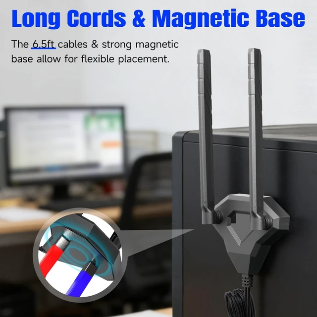 Alt view image 10 of 14 - WiFi 7 WiFi 6E Antenna Tri-Band 2.4GHz 5GHz 6GHz RP-SMA Antenna with Magnetic Base for Gaming PC Desktop Computer Motherboard PCIe Card, Wireless Router Modem