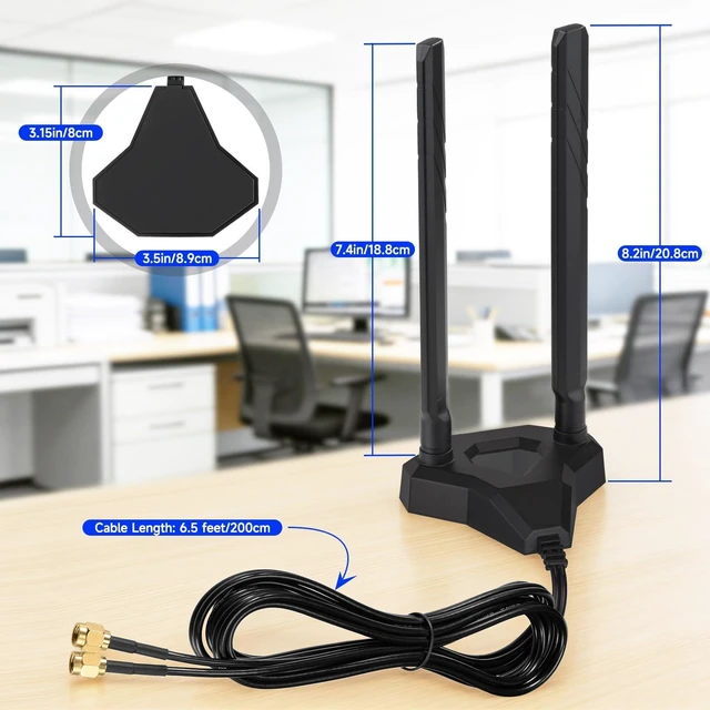 Alt view image 13 of 14 - WiFi 7 WiFi 6E Antenna Tri-Band 2.4GHz 5GHz 6GHz RP-SMA Antenna with Magnetic Base for Gaming PC Desktop Computer Motherboard PCIe Card, Wireless Router Modem