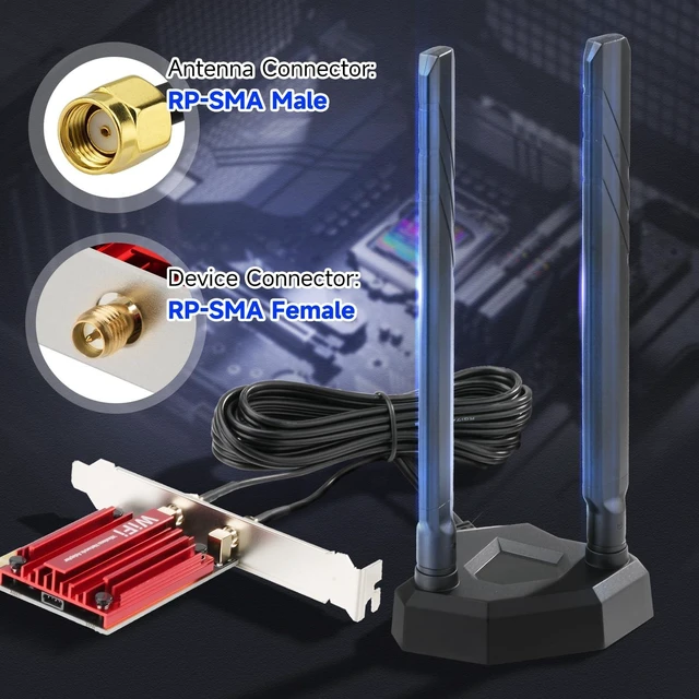 Alt view image 11 of 14 - WiFi 7 WiFi 6E Antenna Tri-Band 2.4GHz 5GHz 6GHz RP-SMA Antenna with Magnetic Base for Gaming PC Desktop Computer Motherboard PCIe Card, Wireless Router Modem