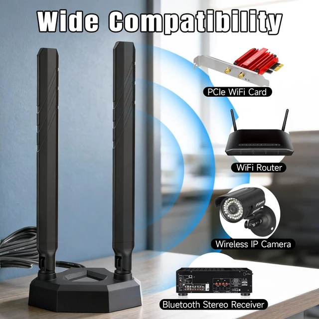 Alt view image 14 of 14 - WiFi 7 WiFi 6E Antenna Tri-Band 2.4GHz 5GHz 6GHz RP-SMA Antenna with Magnetic Base for Gaming PC Desktop Computer Motherboard PCIe Card, Wireless Router Modem