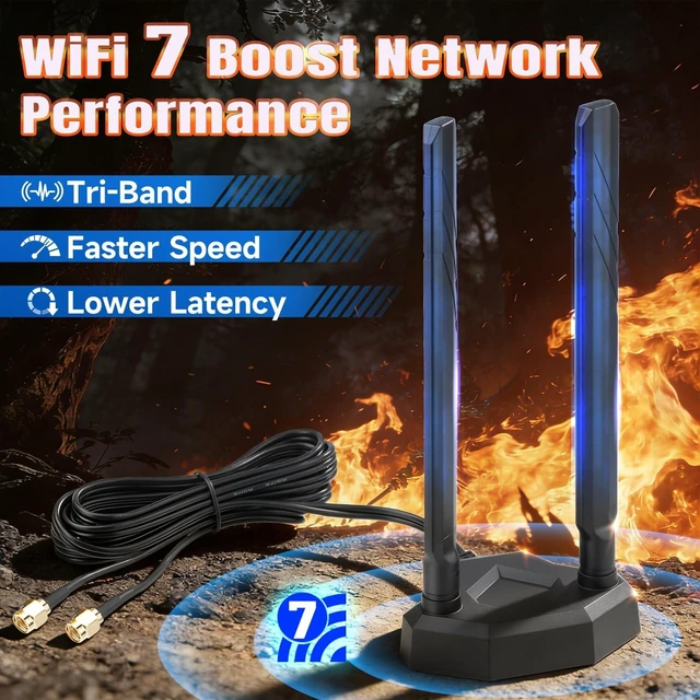Alt view image 9 of 14 - WiFi 7 WiFi 6E Antenna Tri-Band 2.4GHz 5GHz 6GHz RP-SMA Antenna with Magnetic Base for Gaming PC Desktop Computer Motherboard PCIe Card, Wireless Router Modem
