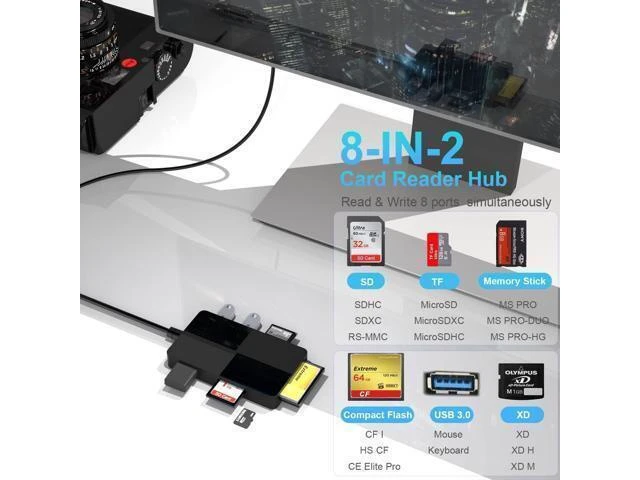 Alt view image 7 of 10 - Memory Stick Pro Duo Adapter, USB C + USB 3.0 Multi Card Reader for MS/SD/TF/XD/CF/, 8 in 1 Memory Card Reader (USB A + USB C)