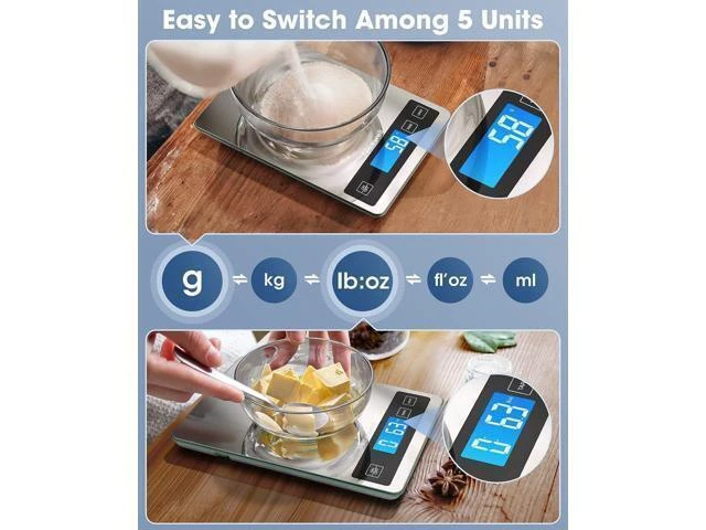 Alt view image 10 of 14 - Food Scale 22lb Digital Kitchen Scale Weight Grams and oz for Cooking Baking 1g/0.1oz Precise Graduation Stainless Steel and Tempered Glass