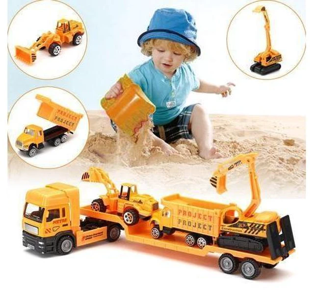 Alt view image 13 of 14 - 4in1 Kids Toy Recovery Vehicle Tow Truck Lorry Low Loader Diecast Model Toys Construction Xmas