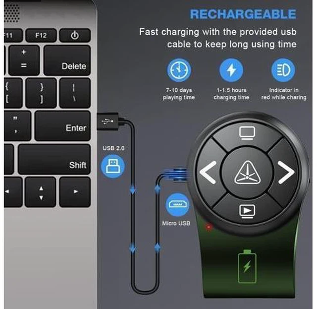 Alt view image 10 of 14 - Bluetooth Wireless Presentation clicker for PowerPoint presentations RF 2.4GHz Finger Ring Remote PPT Slides Rechargeable