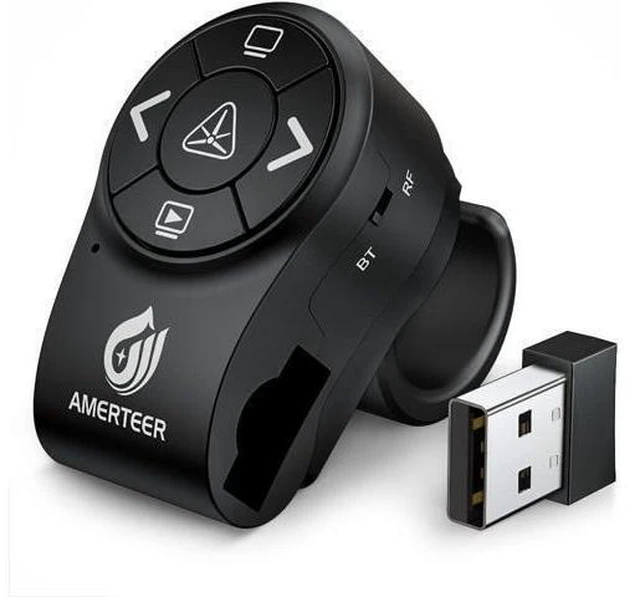 Alt view image 8 of 14 - Bluetooth Wireless Presentation clicker for PowerPoint presentations RF 2.4GHz Finger Ring Remote PPT Slides Rechargeable