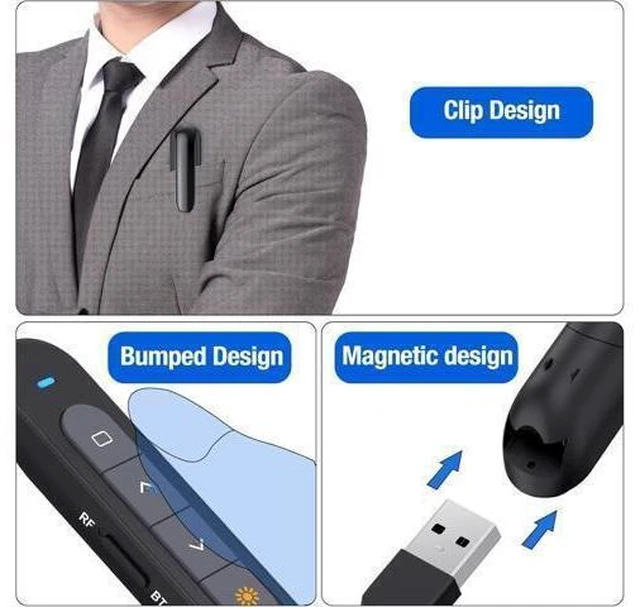 Alt view image 13 of 14 - Presentation Clicker Rechargeable Compatible with Bluetooth and RF 2.4GHz Red Light Wireless Presenter Remote Control for Powerpoint Presentations Pointer Slide Clicker for Mac Computer