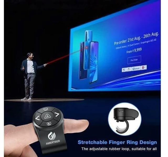 Alt view image 11 of 14 - Bluetooth Wireless Presentation clicker for PowerPoint presentations RF 2.4GHz Finger Ring Remote PPT Slides Rechargeable