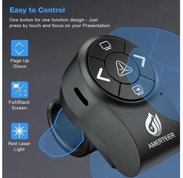 Alt view image 12 of 14 - Bluetooth Wireless Presentation clicker for PowerPoint presentations RF 2.4GHz Finger Ring Remote PPT Slides Rechargeable