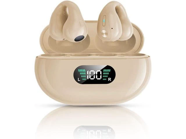 Alt view image 8 of 14 - HCPBRS 2023 New Wireless Ear Clip Bone Conduction Headphones, Open Ear Headphones Mini Bone Conduction Headphones, Bluetooth 5.3 Sports Waterproof Headphones Wireless Earbuds with Earhooks (X- Khaki)