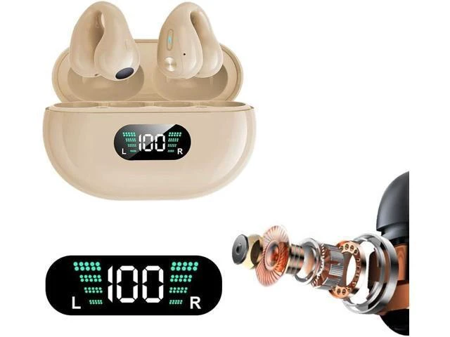 Alt view image 9 of 14 - HCPBRS 2023 New Wireless Ear Clip Bone Conduction Headphones, Open Ear Headphones Mini Bone Conduction Headphones, Bluetooth 5.3 Sports Waterproof Headphones Wireless Earbuds with Earhooks (X- Khaki)