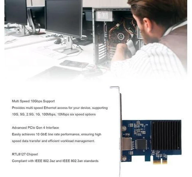 Alt view image 10 of 14 - 10G PCIe Network Card, RJ45 Port RTL8127 PCI Express Gen 4 X1 to 10 Gigabit, PCIE Network Adapter, Network Card, Ethernet Card for Linux