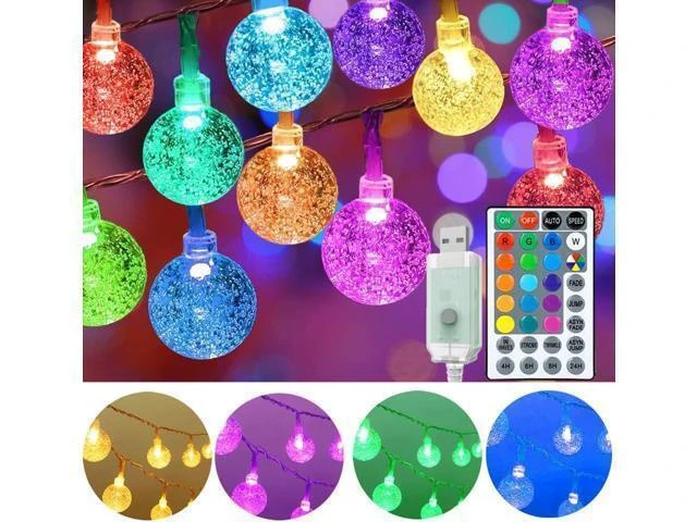 Alt view image 8 of 14 - 50ft Color Changing Globe String Lights Indoor Hanging Colored Lights for Bedroom 75 LED USB Powered with Remote Classroom Fairy Lights Camping Tent Decor