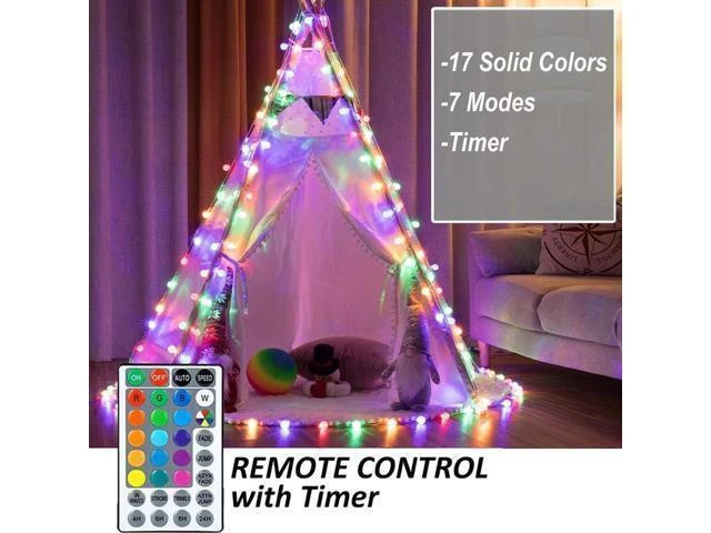 Alt view image 11 of 14 - 50ft Color Changing Globe String Lights Indoor Hanging Colored Lights for Bedroom 75 LED USB Powered with Remote Classroom Fairy Lights Camping Tent Decor