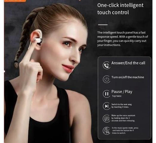 Alt view image 6 of 8 - Hi77 Bluetooth earphones with open ear design, suitable for over-ear or ear-cup style sports and running, featuring noise reduction and low latency.
