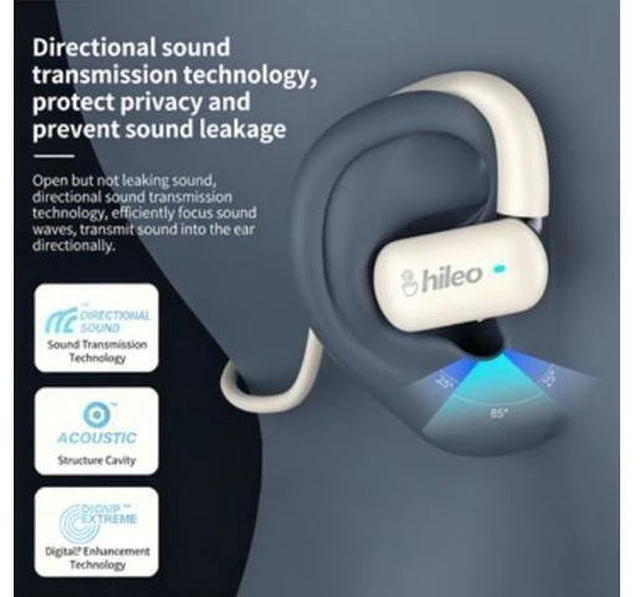 Alt view image 8 of 8 - Hi77 Bluetooth earphones with open ear design, suitable for over-ear or ear-cup style sports and running, featuring noise reduction and low latency.