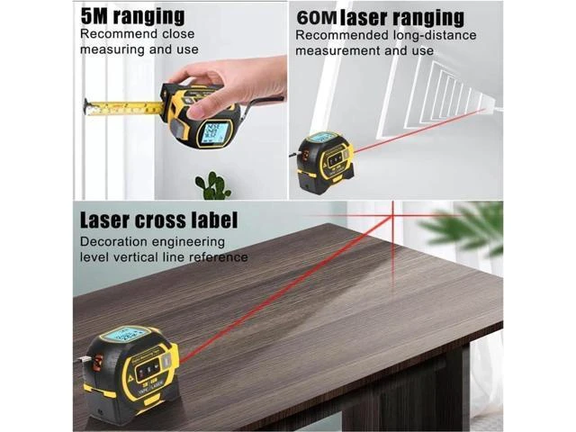 Alt view image 9 of 14 - 3-in-1 Digital Laser Measuring Tape, Rebanb Tape, 40/60m Digital Measuring Sight, Handheld Electronic Digital Tape Measure with LED Display