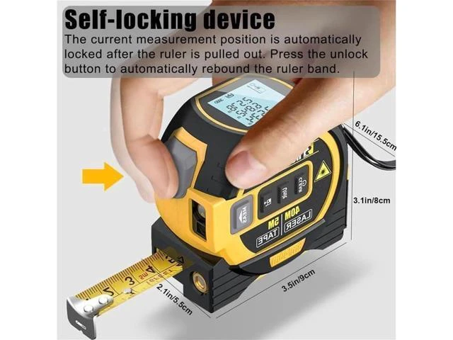 Alt view image 12 of 14 - 3-in-1 Digital Laser Measuring Tape, Rebanb Tape, 40/60m Digital Measuring Sight, Handheld Electronic Digital Tape Measure with LED Display