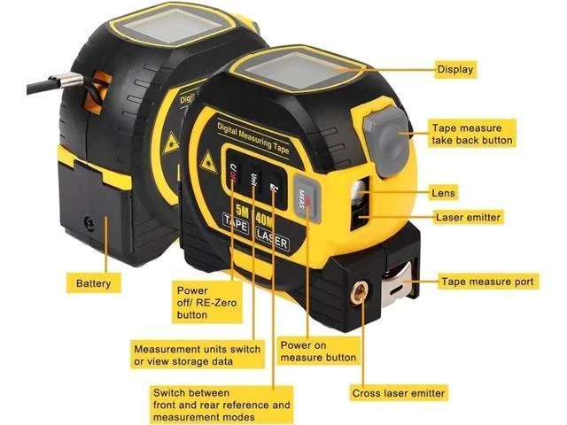 Alt view image 11 of 14 - 3-in-1 Digital Laser Measuring Tape, Rebanb Tape, 40/60m Digital Measuring Sight, Handheld Electronic Digital Tape Measure with LED Display