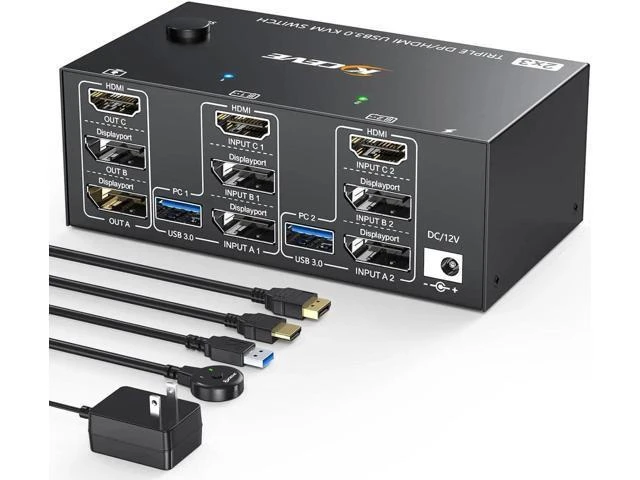 Alt view image 7 of 12 - AomoproiTriple Monitors KVM Switch 2 Displayport + HDMI USB 3.0 KVM Switch 8K@60Hz,4K@144Hz 3 Monitors 2 Computers KVM with 4 USB 3.0 Ports Included KVM Cables,HDMI 8K@60Hz/4K@60Hz,DP 8K@30Hz/4K@144Hz
