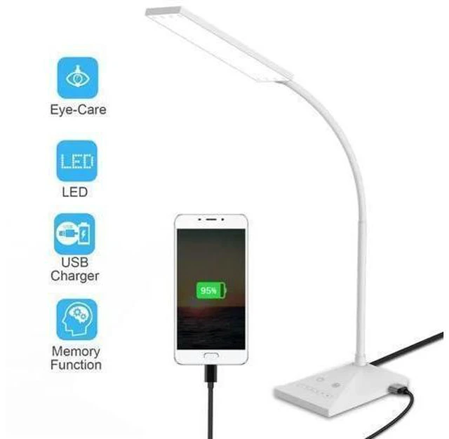 Alt view image 6 of 10 - 7 kinds of brightness dimming table lamp, eye protection reading lamp with full touch control DC 5V USB Charging Port