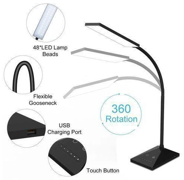 Alt view image 9 of 10 - 7 kinds of brightness dimming table lamp, eye protection reading lamp with full touch control DC 5V USB Charging Port